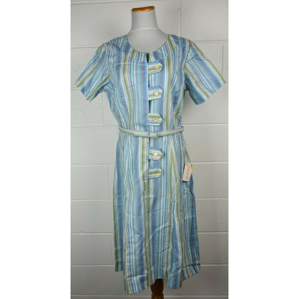 Vintage 1960s NOS Dianne Dunbar Blue Vertical Stripe Dress‎ Kodel 20